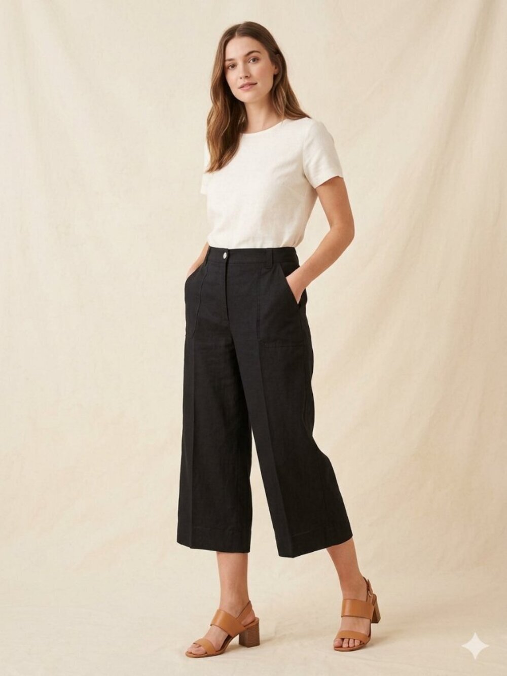 Chico's Size 2/12/14 (L)  Black Flat Front Zip Belt Loop Pockets Cropped Pants